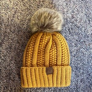 C.C women’s Mustard Knit Pom-Pom Beanie